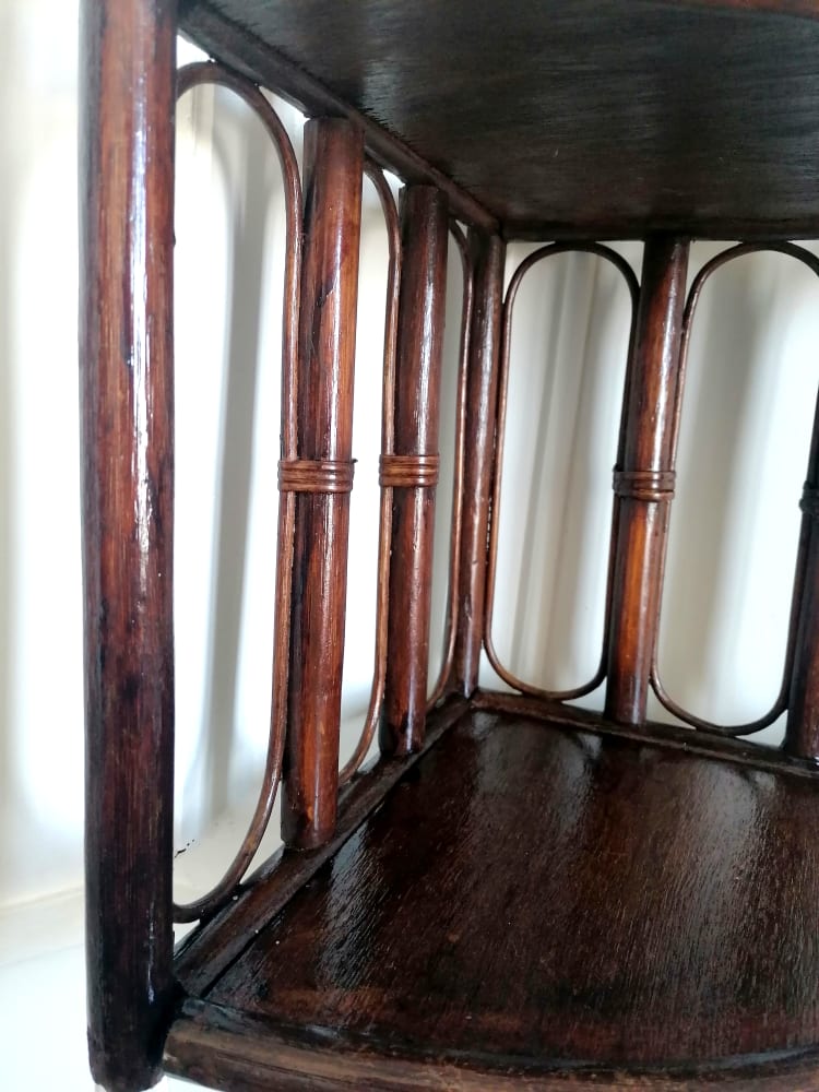 Rattan corner shelf, work from the 1970s