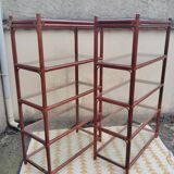 Rattan shelf with 5 clear glass shelves