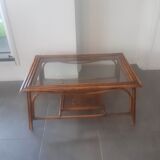 Rattan and glass top coffee table