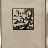 Set of six art deco linocuts