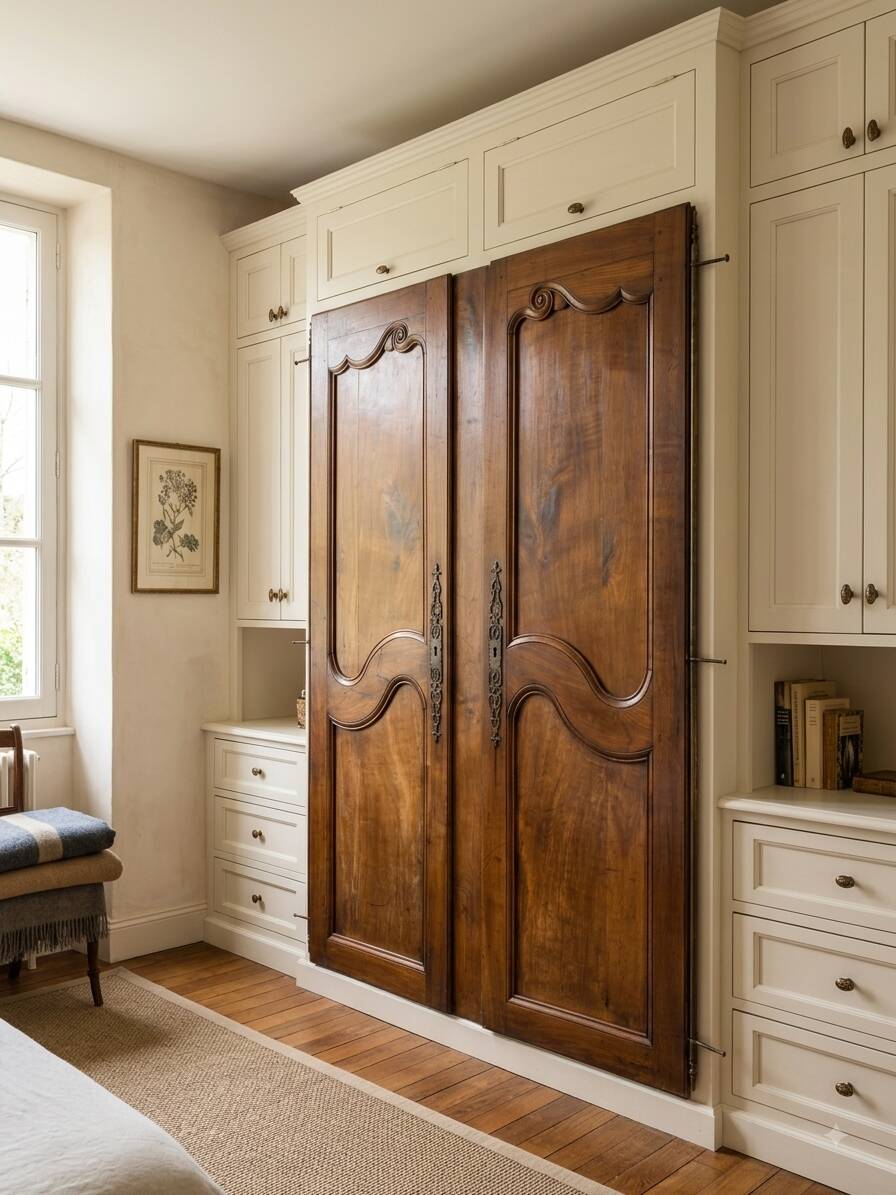 Paire de portes de placard style Louis XV en merisier massif