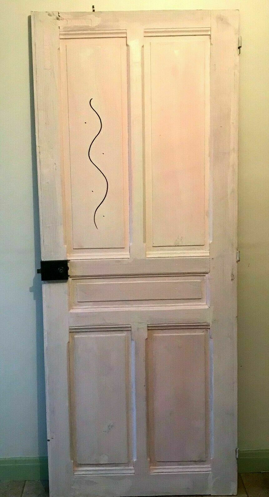Passage door with three molded panels in solid fir, 20th century
