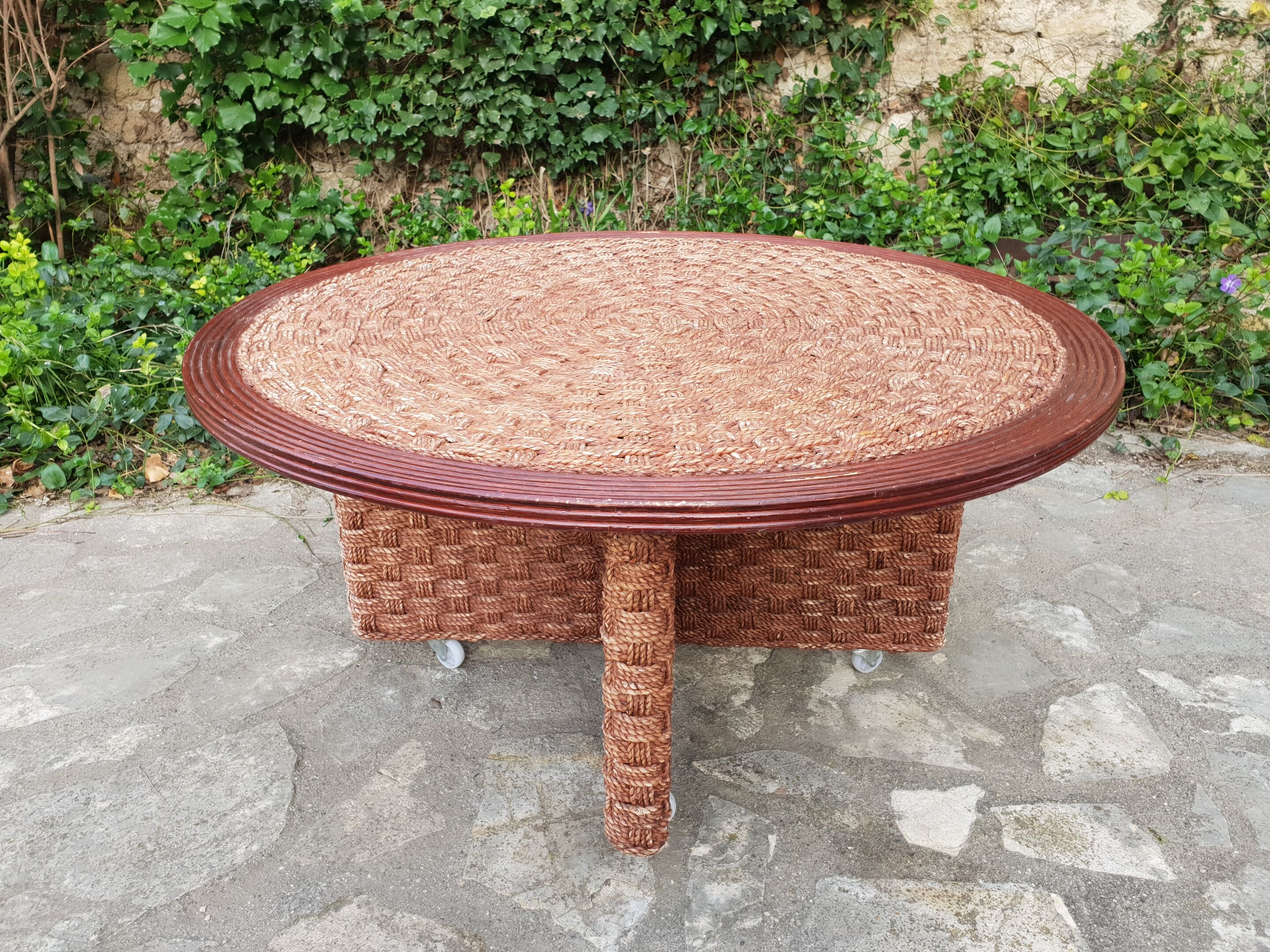 Vintage rope coffee table and stools