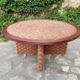 Table basse et tabourets en corde vintage