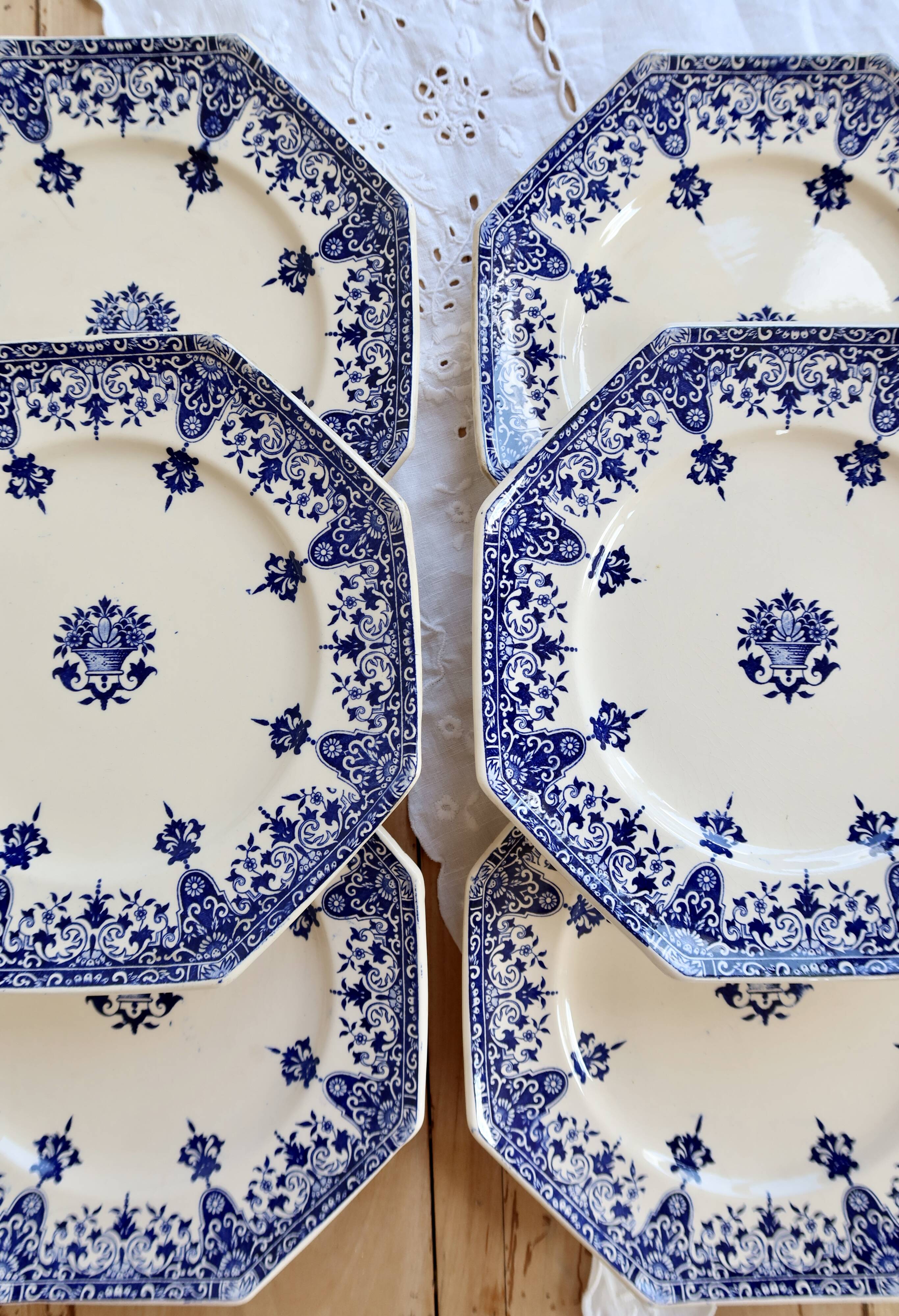 6 dessert plates ironstone Longchamp Rouen 19th century