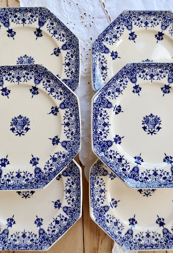 6 assiettes à dessert terre de fer Longchamp Rouen XIXe siècle