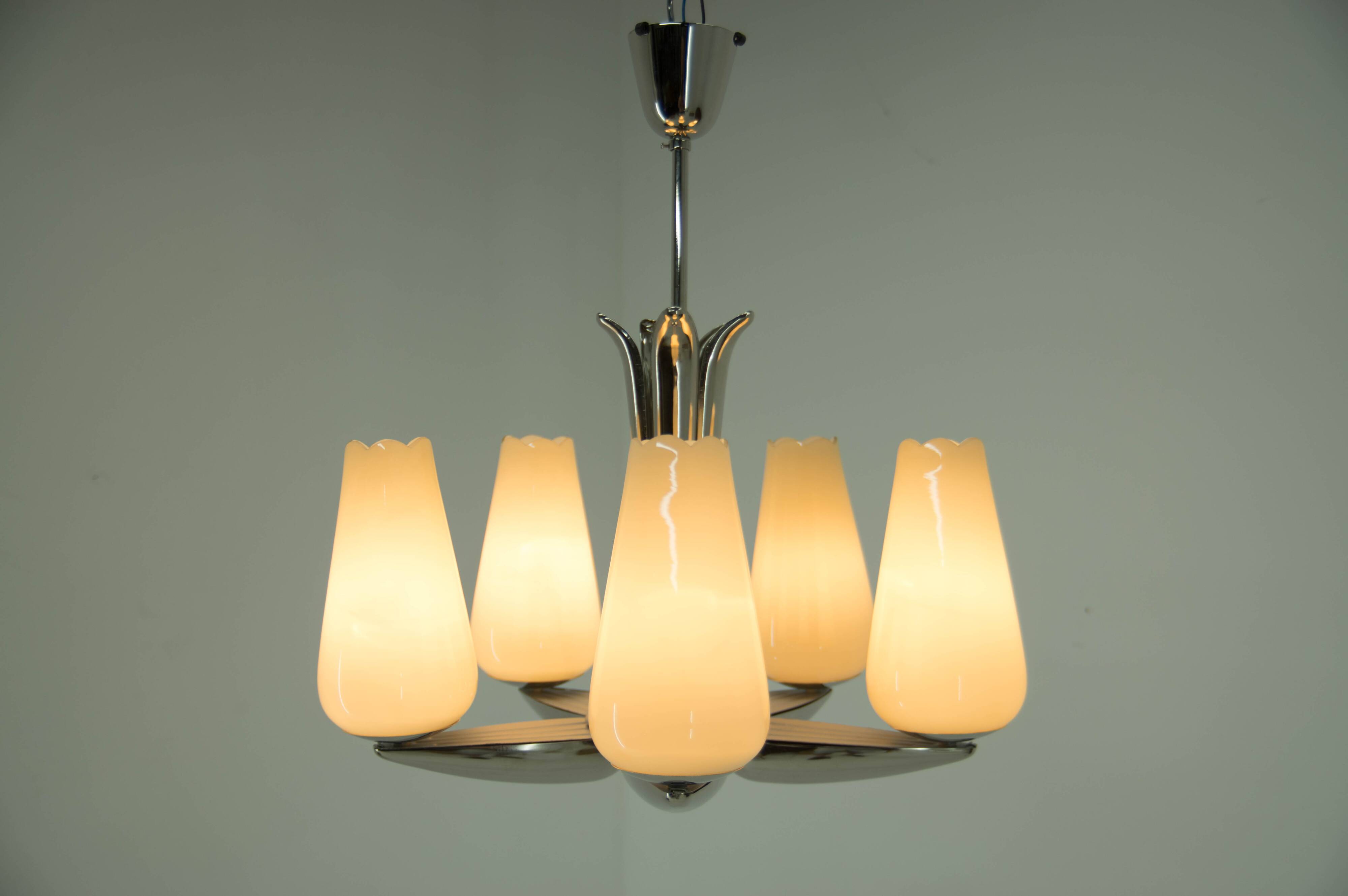 Rare Nickel-Plated Chandelier by Drukov, 1940s