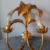 Old wall lamp palm shaped metal dore with leaf