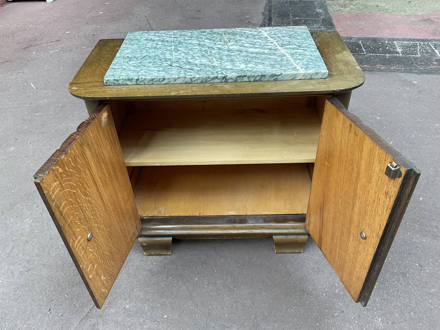 Oak and marble bedside table
