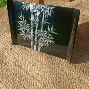 Black lacquered tray with bamboo decoration