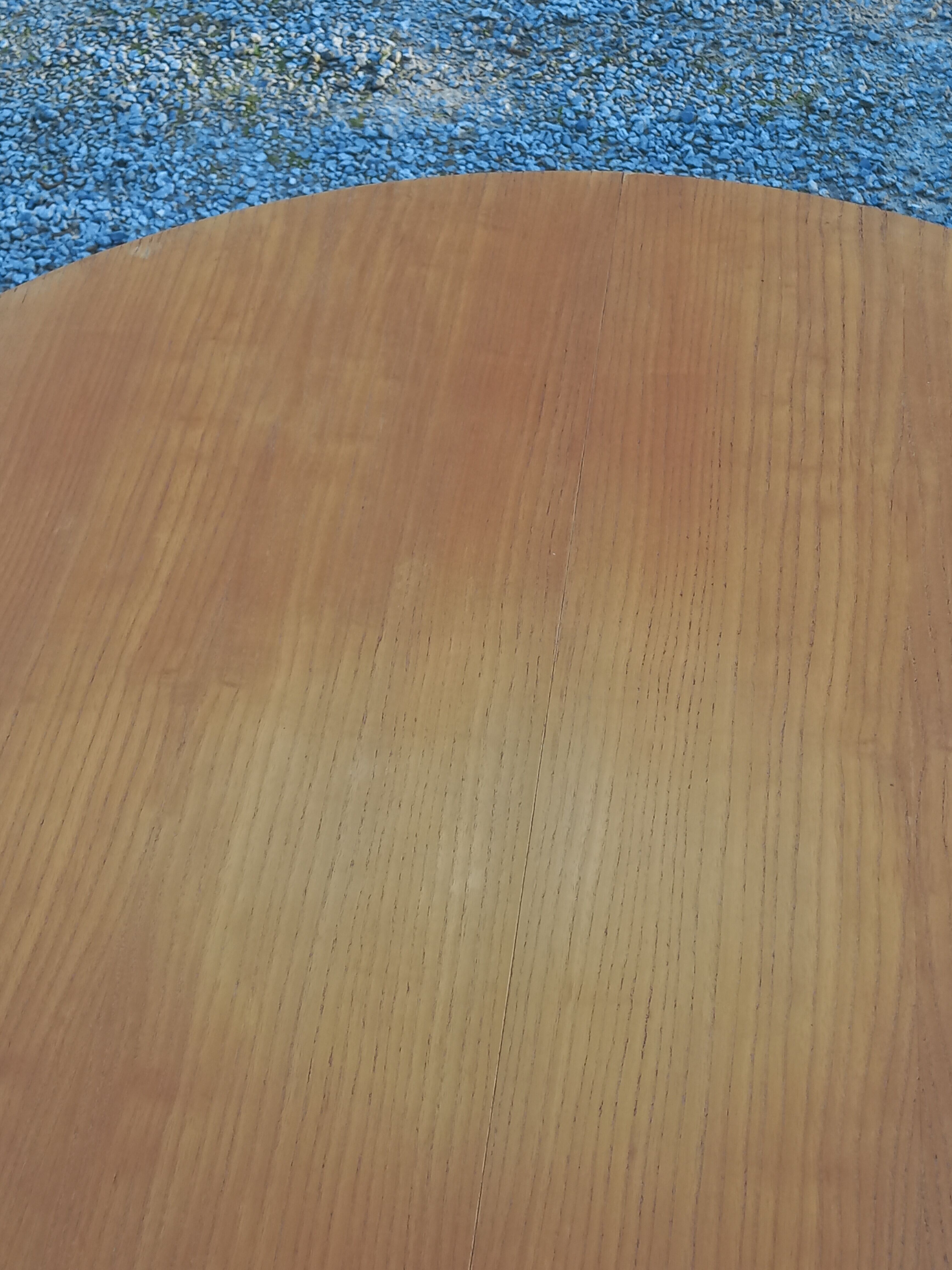 1950s round oak table, 2 heights, central quadripod leg