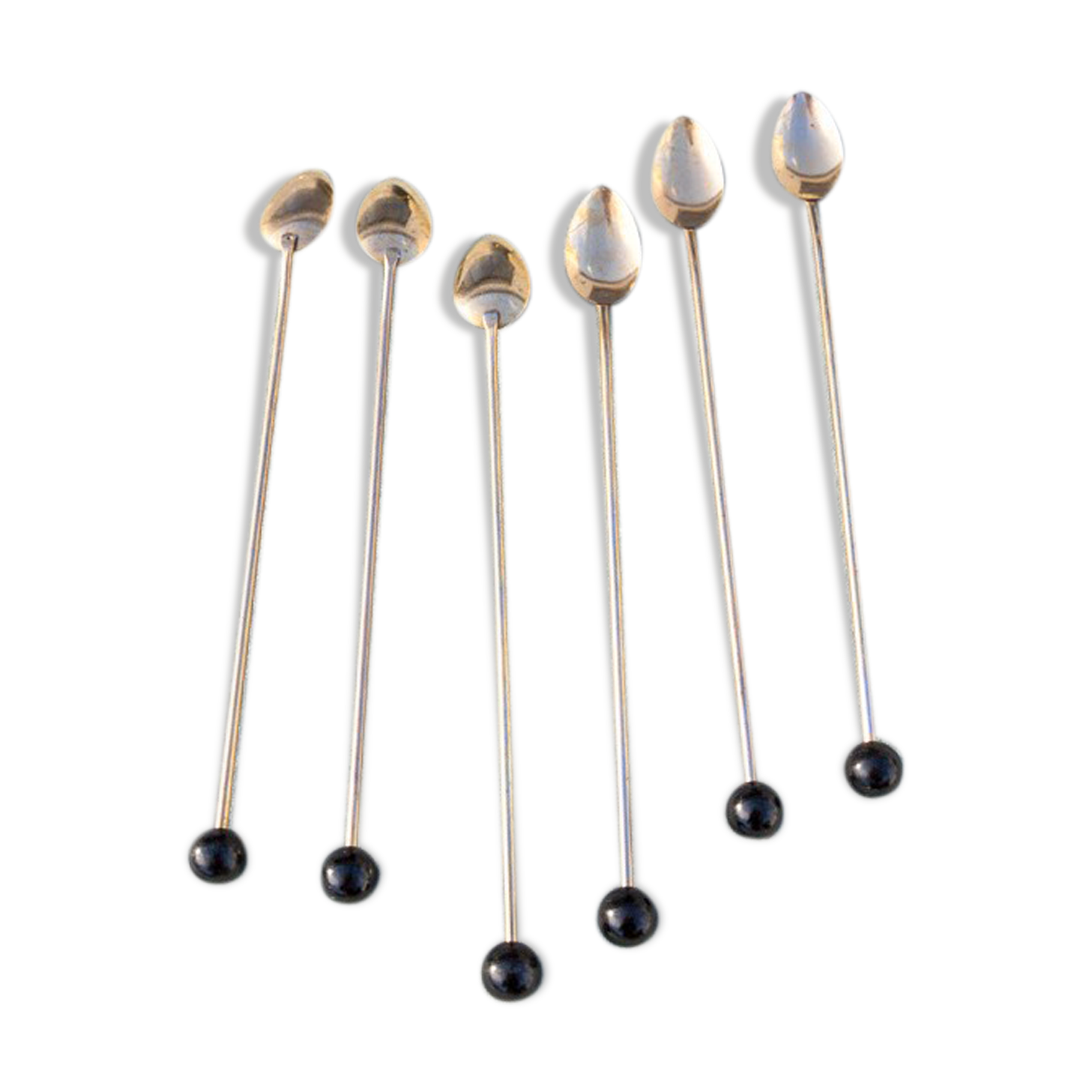 6 cuillères à café métal doré et perles noires