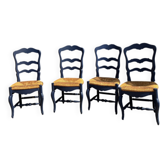 Lot of 4 old straw chairs