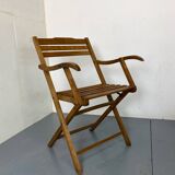 Vintage scandinavian oak campaign folding chair, 1920s