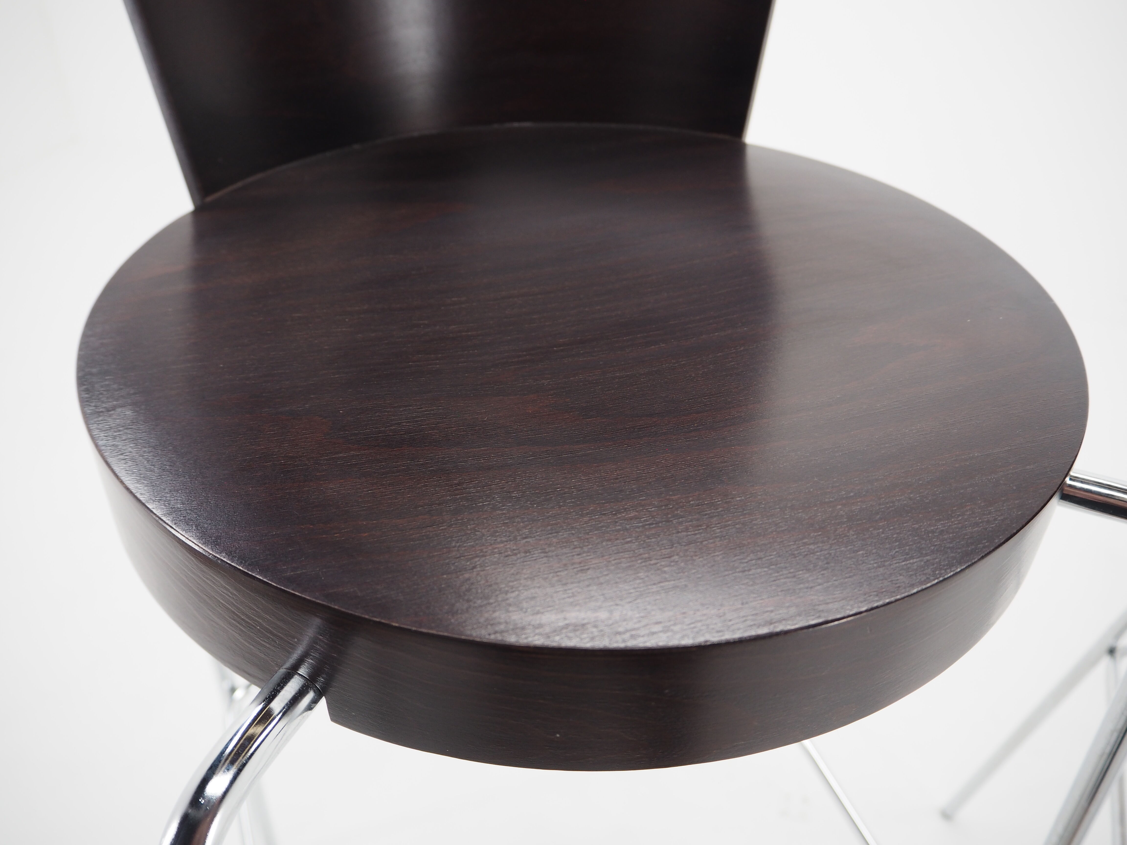 Midcentury chrome and wood bar stools by Ton, Czechoslovakia, 1980s