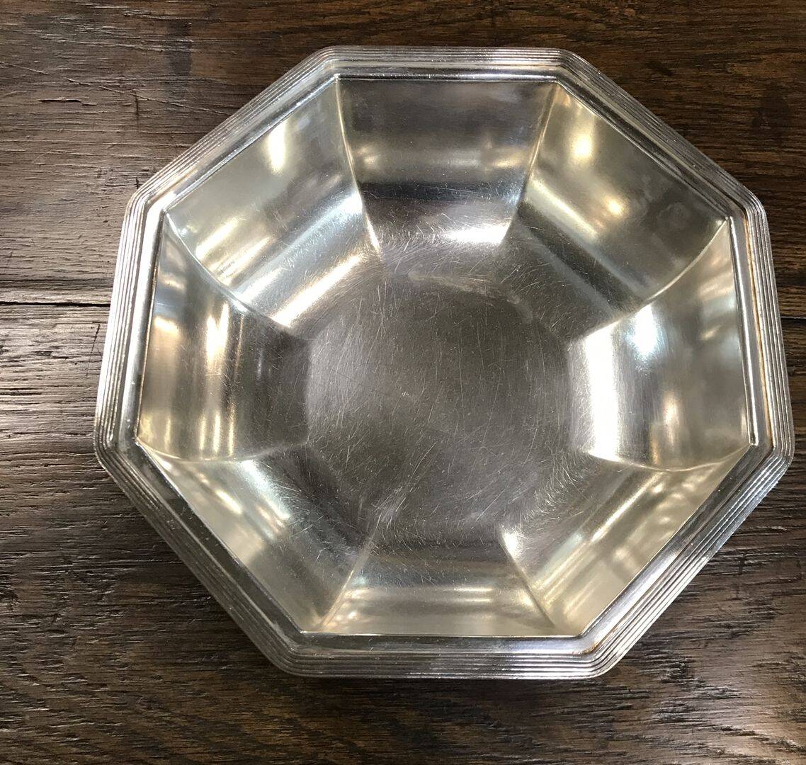 Octagonal silver-plated metal dish, Christofle.