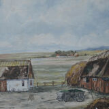 Mid 20th Century Landscape Oil Painting On Canvas, Farm Motif Signed R.Lundkvist