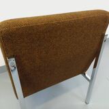 Vintage modernist armchair in wool fabric and chrome metal