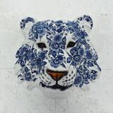 Masque de tigre en céramique bleu de Delft