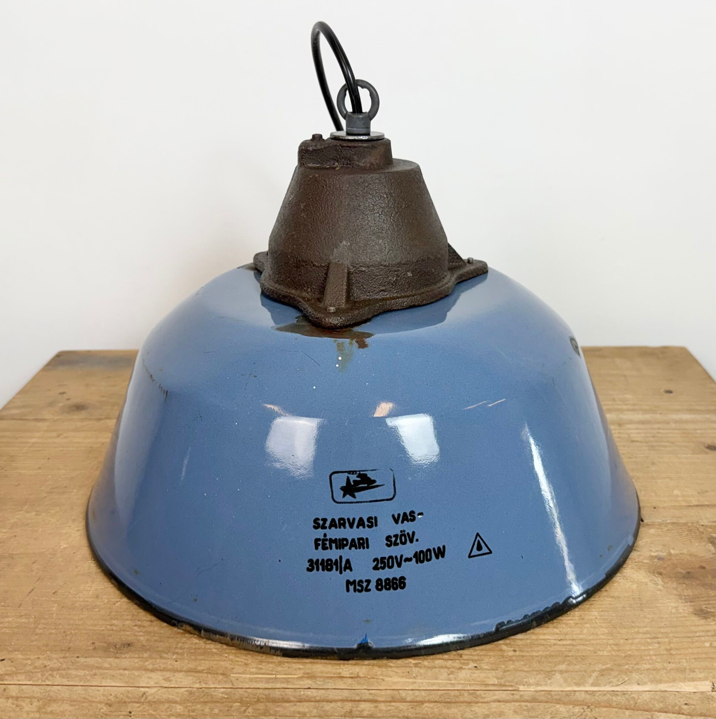 Industrial Blue Enamel and Cast Iron Pendant Lamp, 1960s