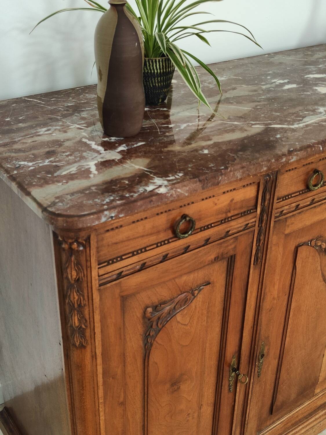 Antique Louis 16 style sideboard, marble