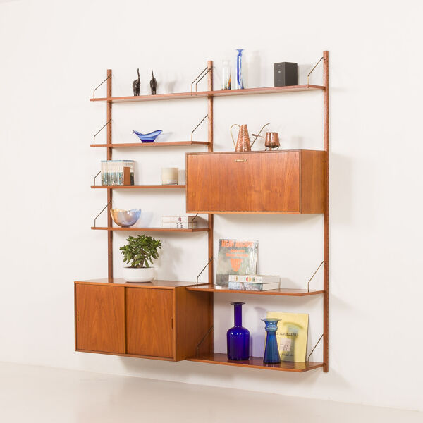 Meuble mural en teck avec meuble bar Hansen et Guldborg, Danemark, années 1950