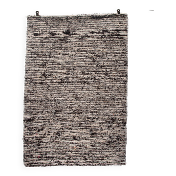Handwoven recycled cotton rug - Dark brown and cream