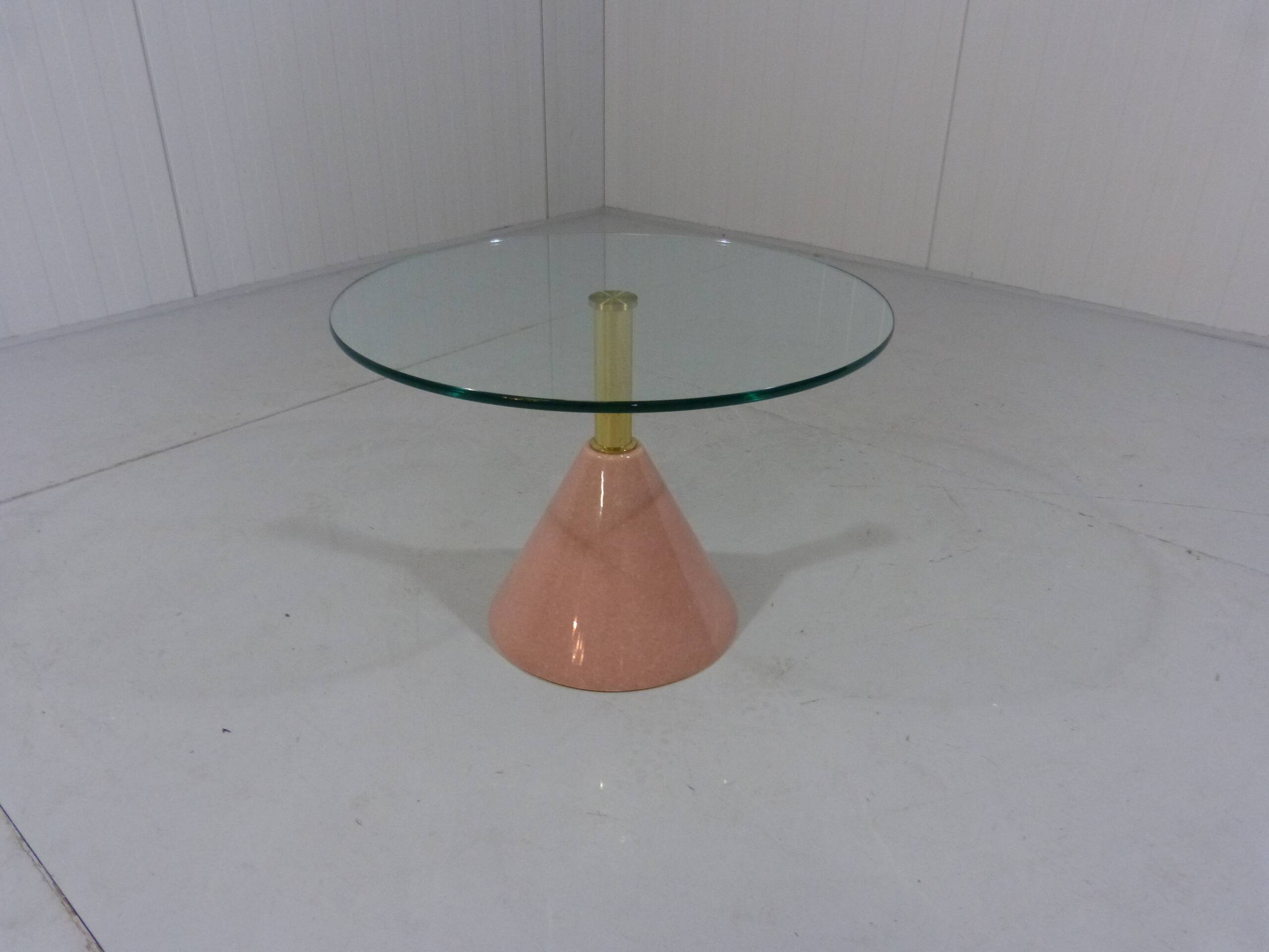 Italian Memphis style pink natural stone & glass side table 1980’s