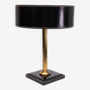 table lamp in Black leather, France 1960