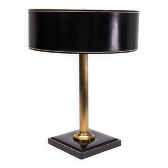 table lamp in Black leather, France 1960