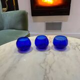 Ensemble de 3 Bougeoirs en verre bleu