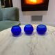 Set of 3 blue glass candle holders
