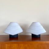 Pair of lamps in opaline glass and metal, 1980
