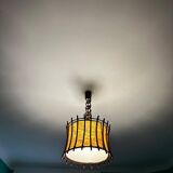 Rattan and paper hanging lamp