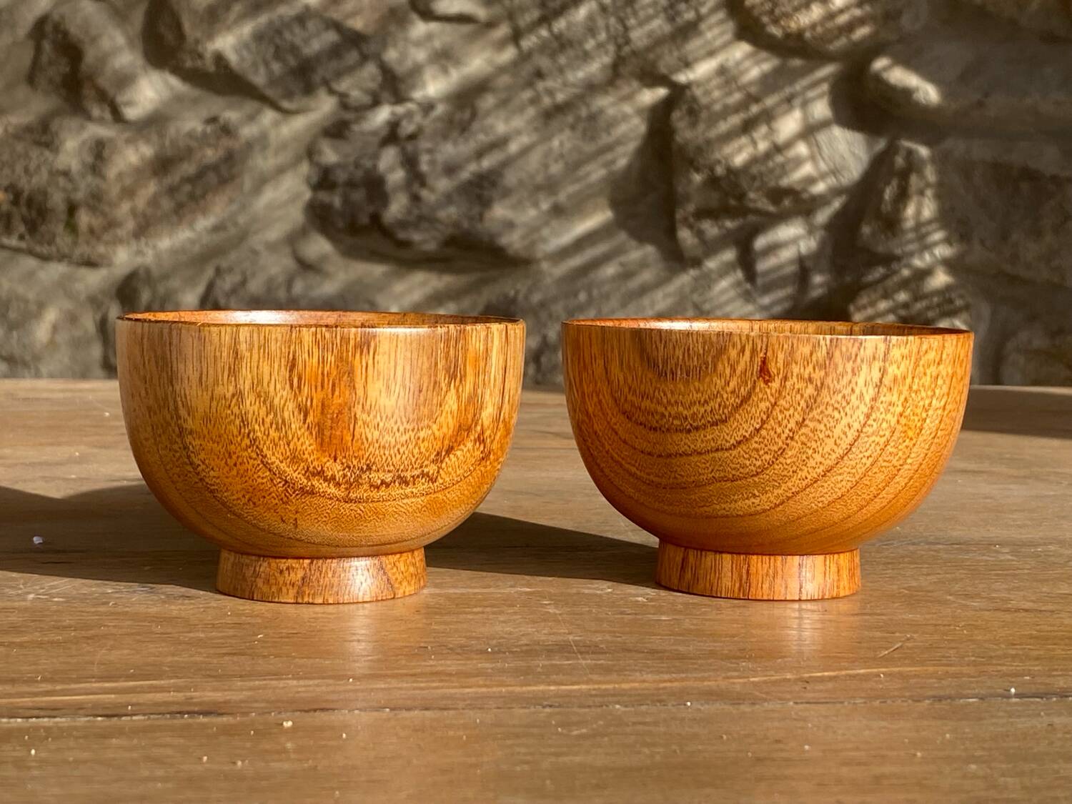 2 natural wooden bowls