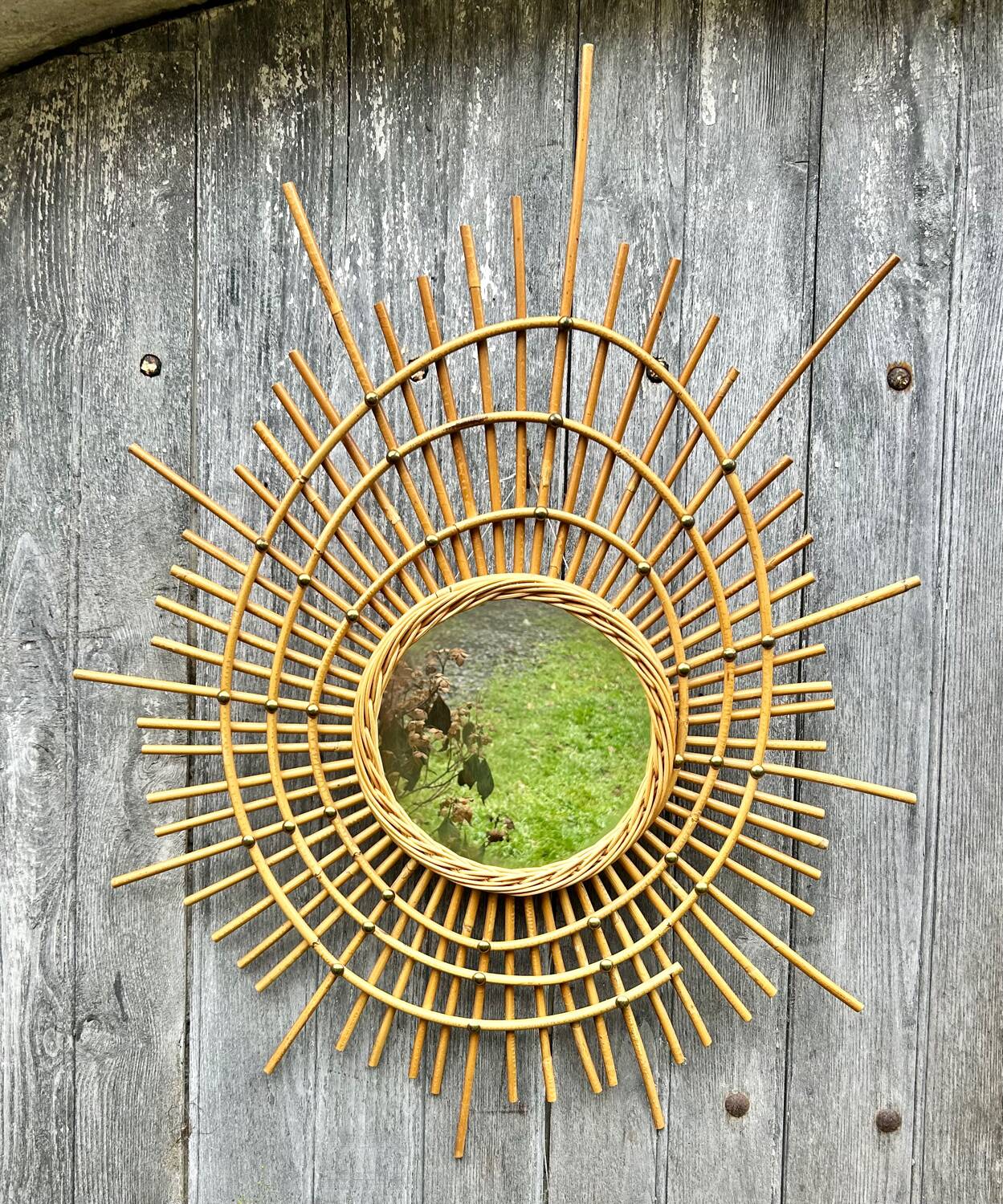 Vintage rattan sunburst mirror