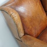Vintage Dutch cognac coloured leather club chair, with footstool