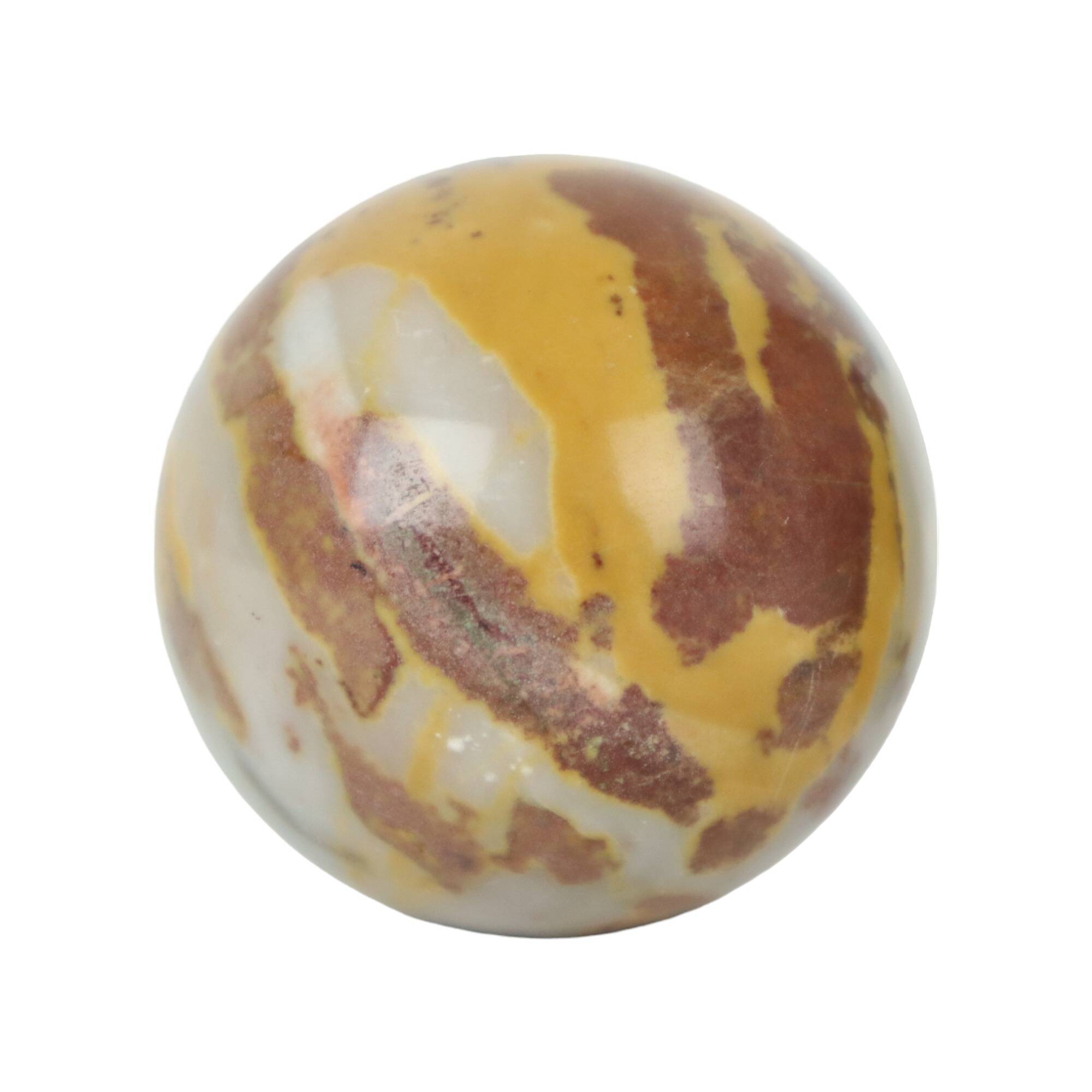 Veined onyx marble obelisk and polished sphere paperweight