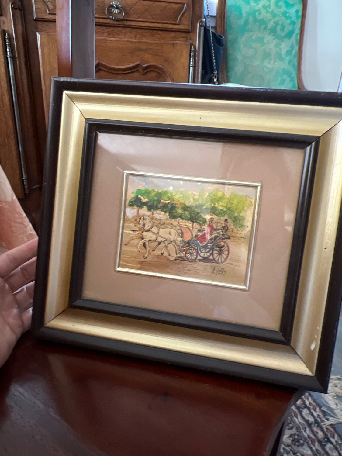 Painting on the gold leaf "La Caleche"