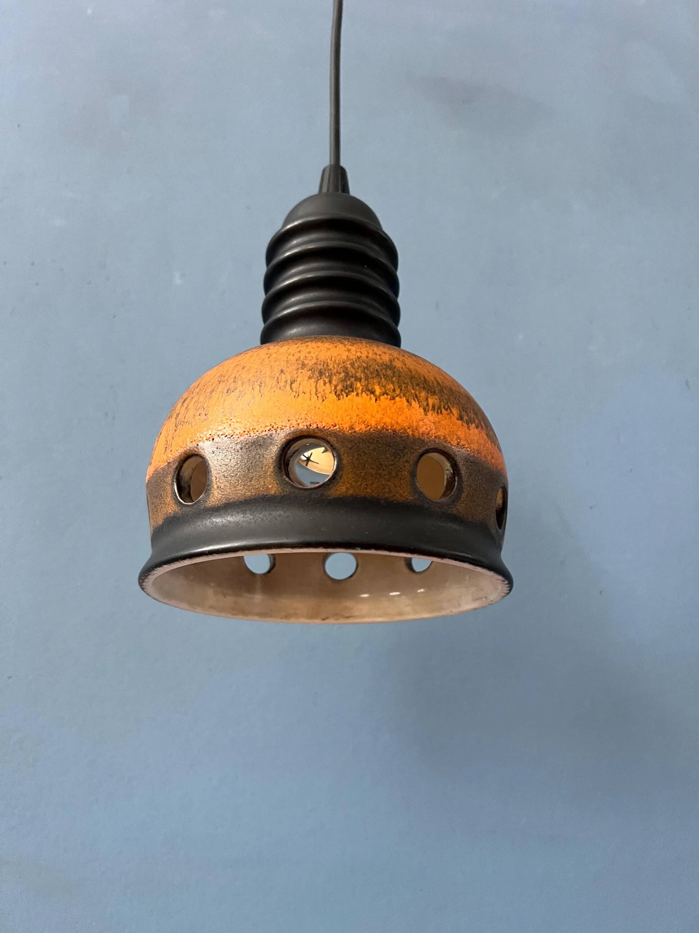 Brown ceramic pendant light Mid-Century, West Germany