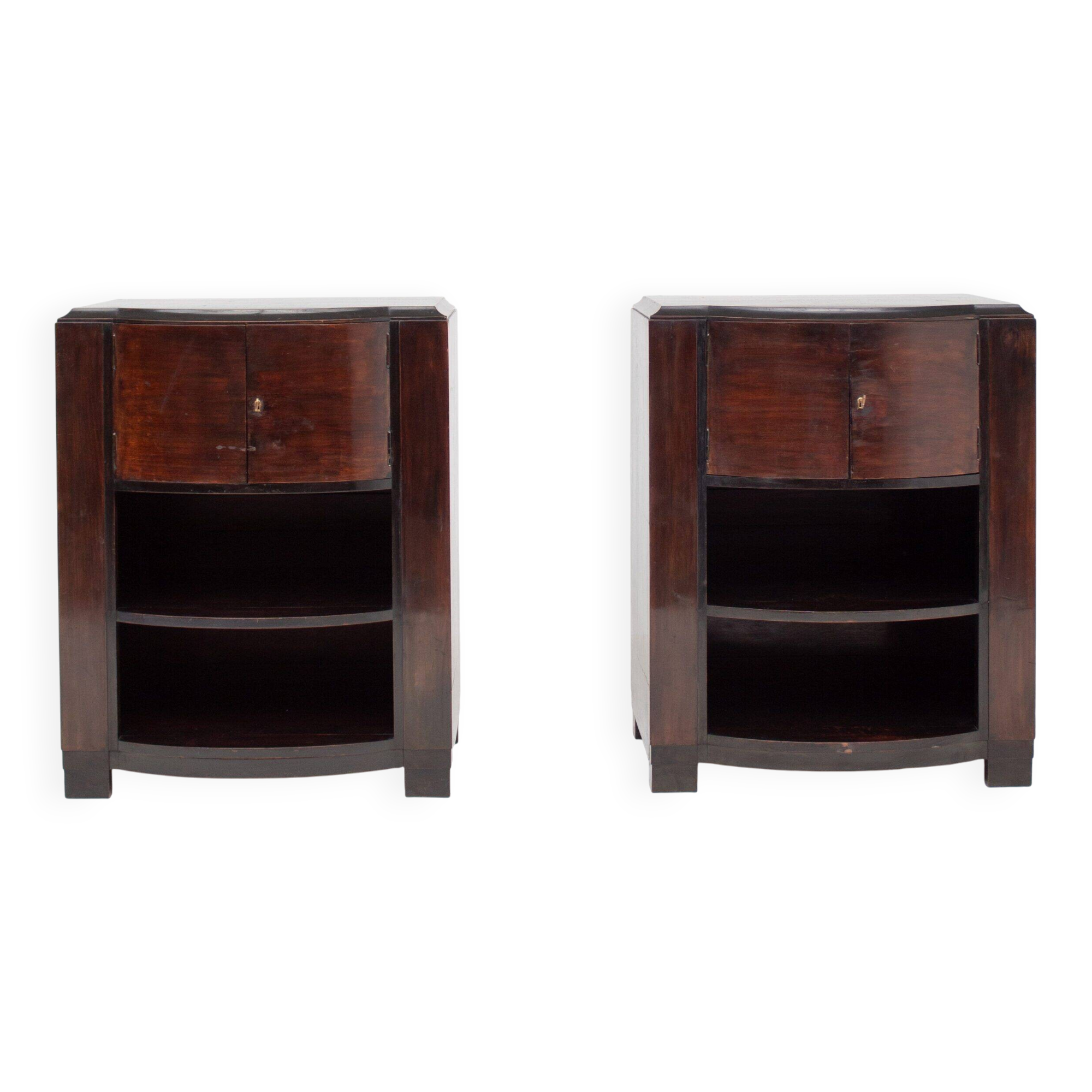 Set of Art Deco nightstands in dark wood
