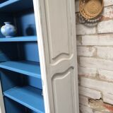 Old bookcase gray & blue wood mouldings