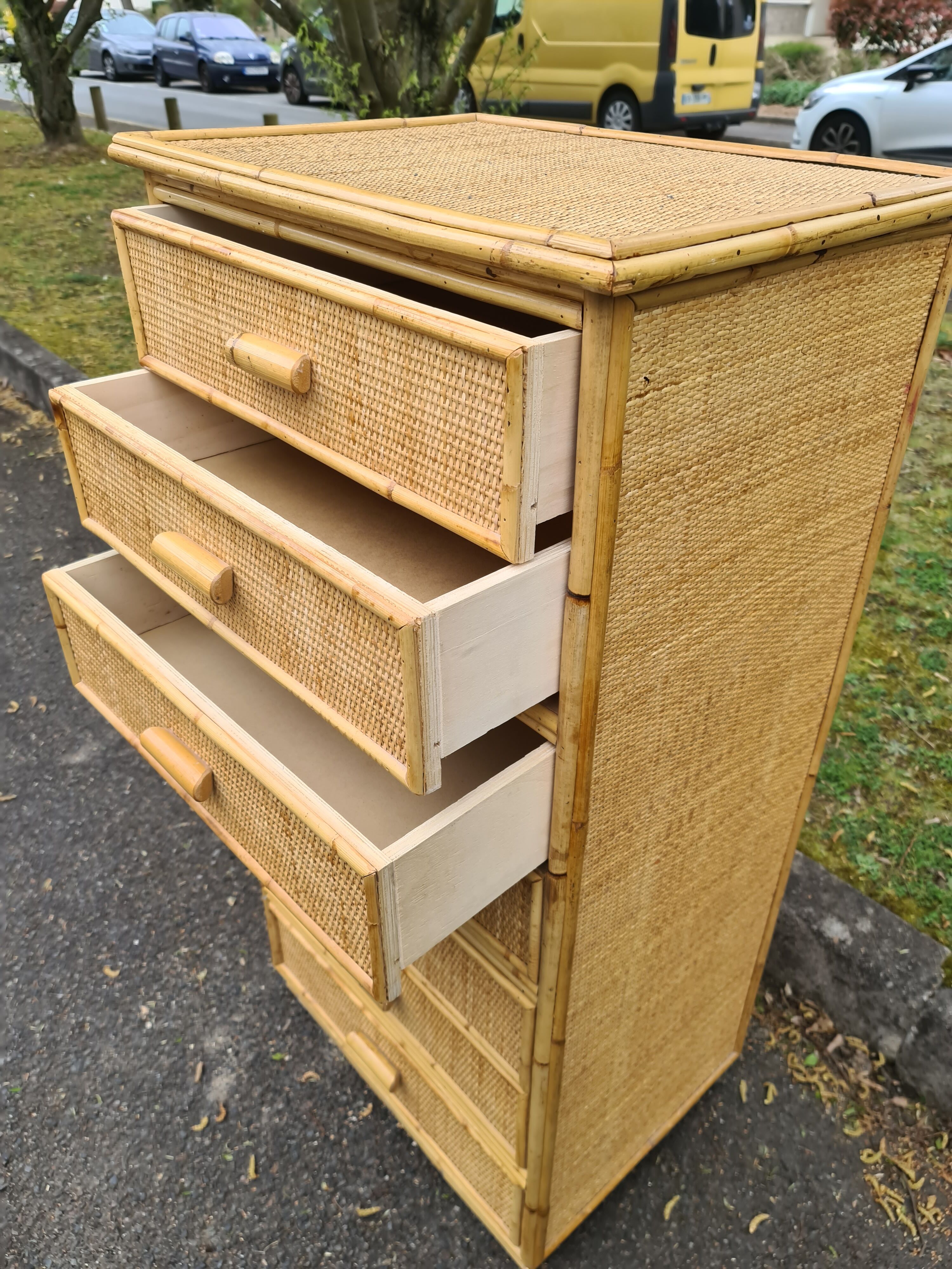 Vintage Bamboo Rattan Chiffonner