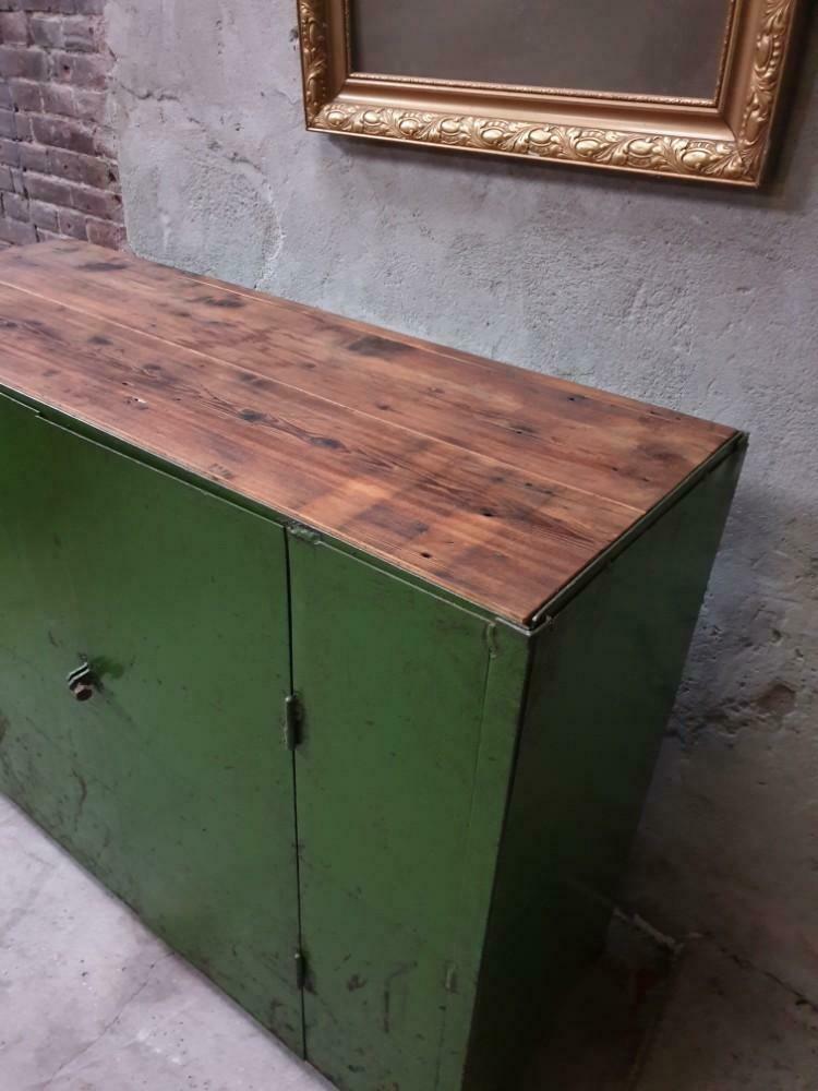 Vintage steel cupboard, shelf cupboard, kitchen island green