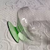 6 superb antique liqueur glasses on green stems, vintage cut glass