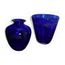 1980s Finn Lynggaard two studio vases, of blue glass with silver decorations