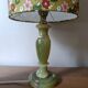Vintage retro lamp with green marble base, floral shade.