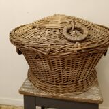 Antique round wicker basket with lid
