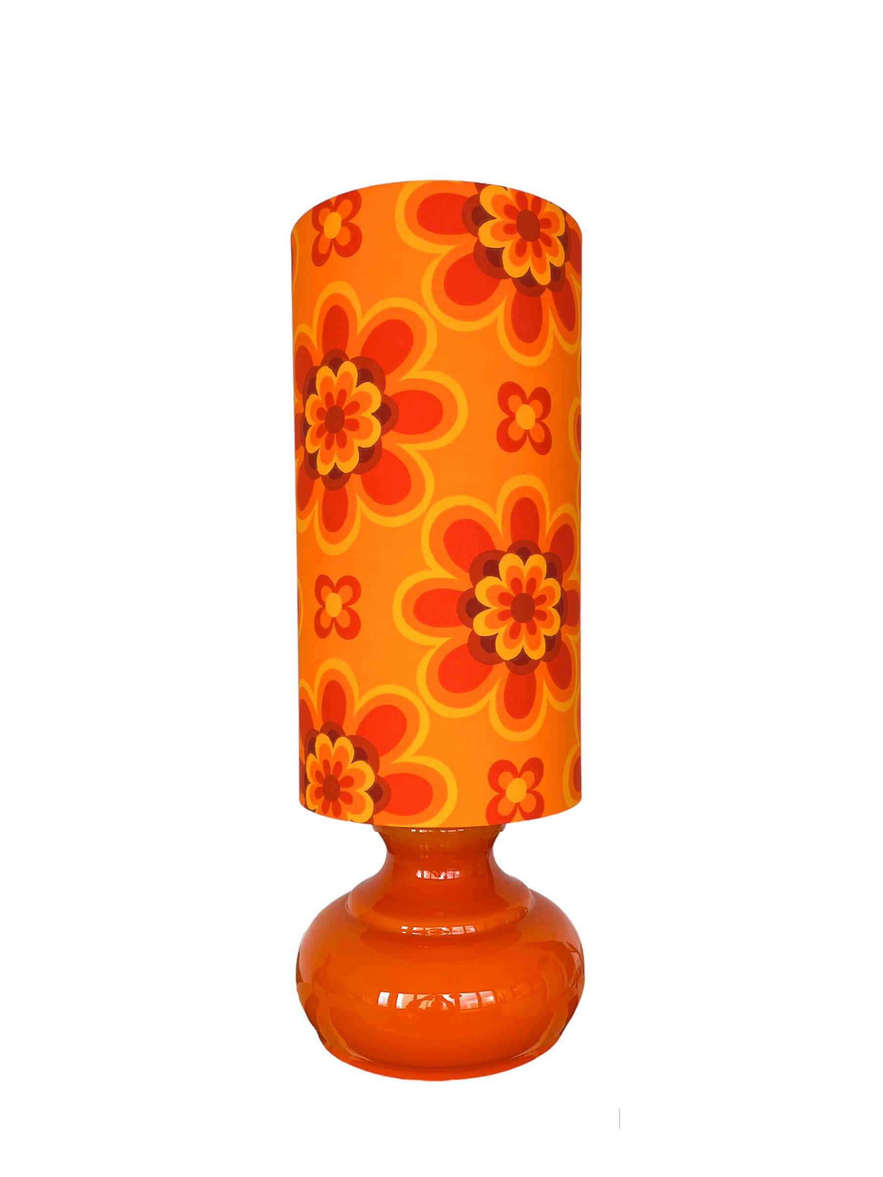 Crush orange opaline lamp H80 D27cm - 70s fabric