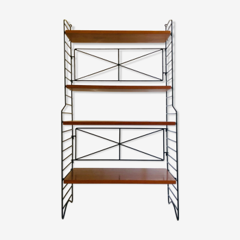 Metal and wood string bookcase, 60s